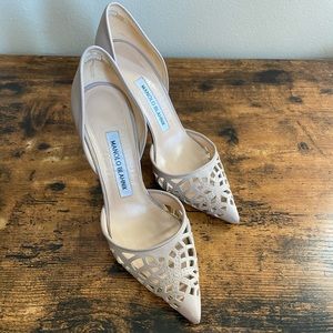 Manolo Blahnik Tayler Leather Nude D'Orsay Pumps (EU 35.5/US 5.5)